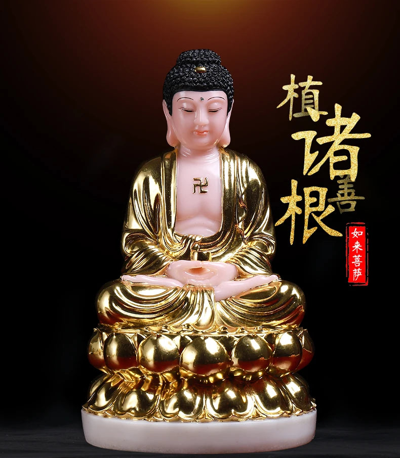 30CM large- GOOD LUCK jade gold RULAI Buddha # Home family bless Safe GOOD LUCK efficacious Talisman Sculpture statue