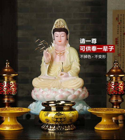 30CM large GOOD high-grade jade Porcelain gilding Guanyin Buddha # Home family efficacious bless Talisman Sculpture statue