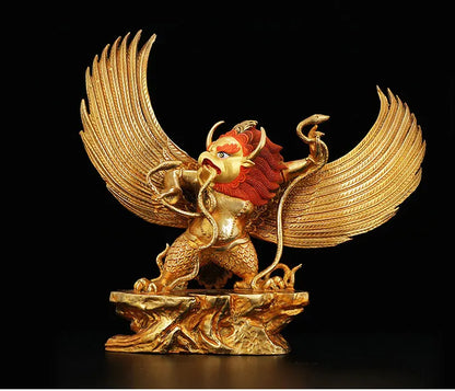 30CM large -GOOD---home family efficacious Protection Buddhist Buddhism brass Garuda Dhwaja Gold-plated Buddha statue