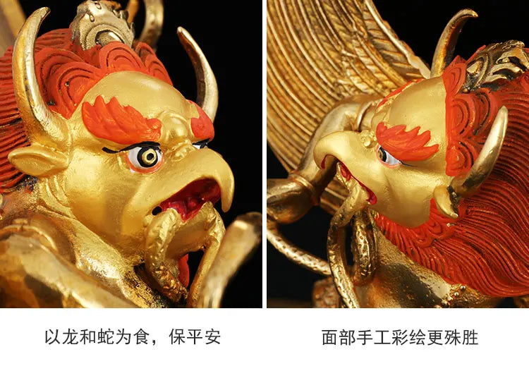 30CM large -GOOD---home family efficacious Protection Buddhist Buddhism brass Garuda Dhwaja Gold-plated Buddha statue