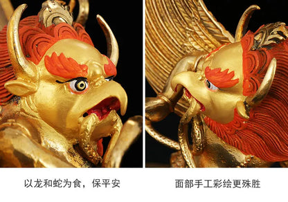30CM large -GOOD---home family efficacious Protection Buddhist Buddhism brass Garuda Dhwaja Gold-plated Buddha statue