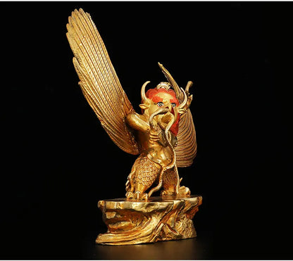 30CM large -GOOD---home family efficacious Protection Buddhist Buddhism brass Garuda Dhwaja Gold-plated Buddha statue
