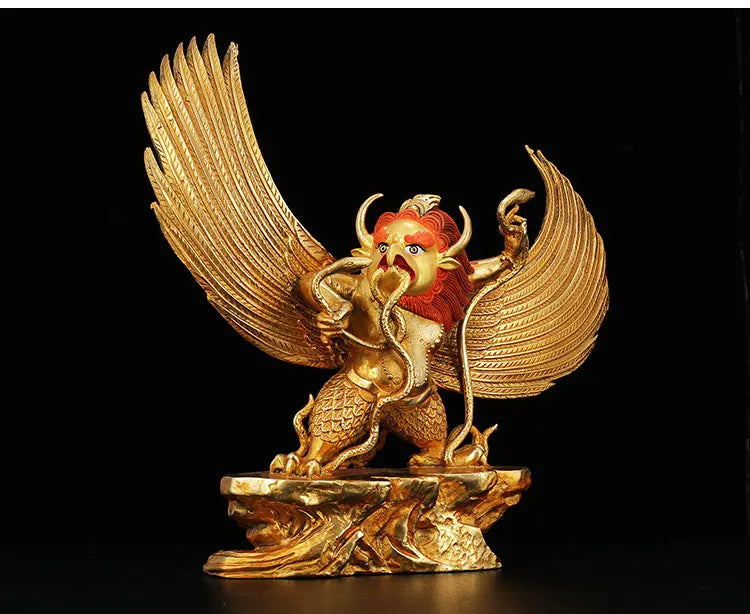 30CM large -GOOD---home family efficacious Protection Buddhist Buddhism brass Garuda Dhwaja Gold-plated Buddha statue