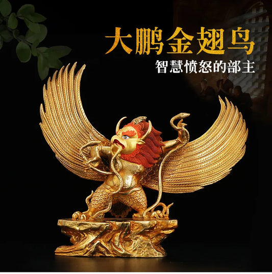 30CM large -GOOD---home family efficacious Protection Buddhist Buddhism brass Garuda Dhwaja Gold-plated Buddha statue