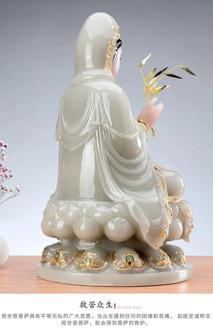 30CM large Good quality jade COLOR gilding Guanyin Buddha Home family efficacious bless safe good luck Talisman statue