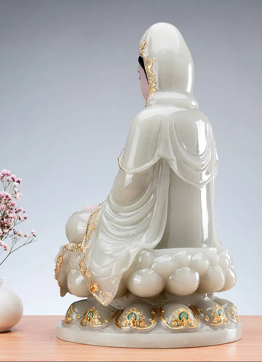 30CM large Good quality jade COLOR gilding Guanyin Buddha Home family efficacious bless safe good luck Talisman statue