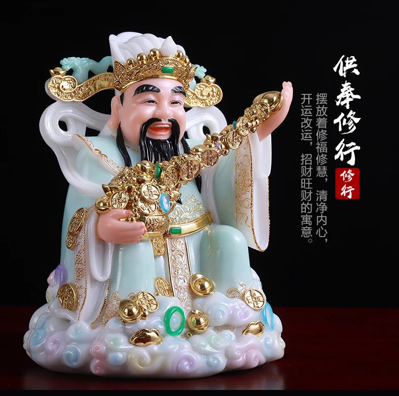 30CM large- Home SHOP bring wealth money Talisman statue 2021TOP grade jade gold wealth fortune GOD Mammon CAI SHEN BUDDHA