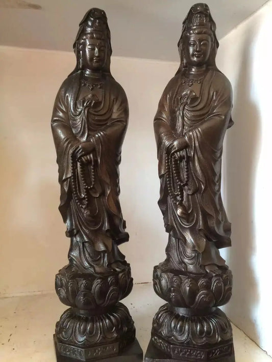 30CM large TOP efficacious bless family Safe GOOD LUCK Avalokitesvara Guanyin Buddha Handmade aloeswood wood carving statue