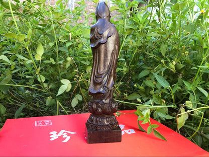 30CM large TOP efficacious bless family Safe GOOD LUCK Avalokitesvara Guanyin Buddha Handmade aloeswood wood carving statue