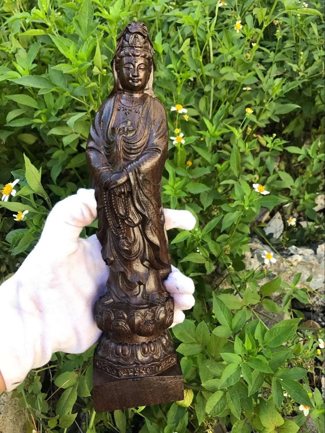 30CM large TOP efficacious bless family Safe GOOD LUCK Avalokitesvara Guanyin Buddha Handmade aloeswood wood carving statue