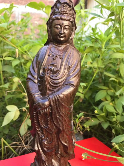 30CM large TOP efficacious bless family Safe GOOD LUCK Avalokitesvara Guanyin Buddha Handmade aloeswood wood carving statue