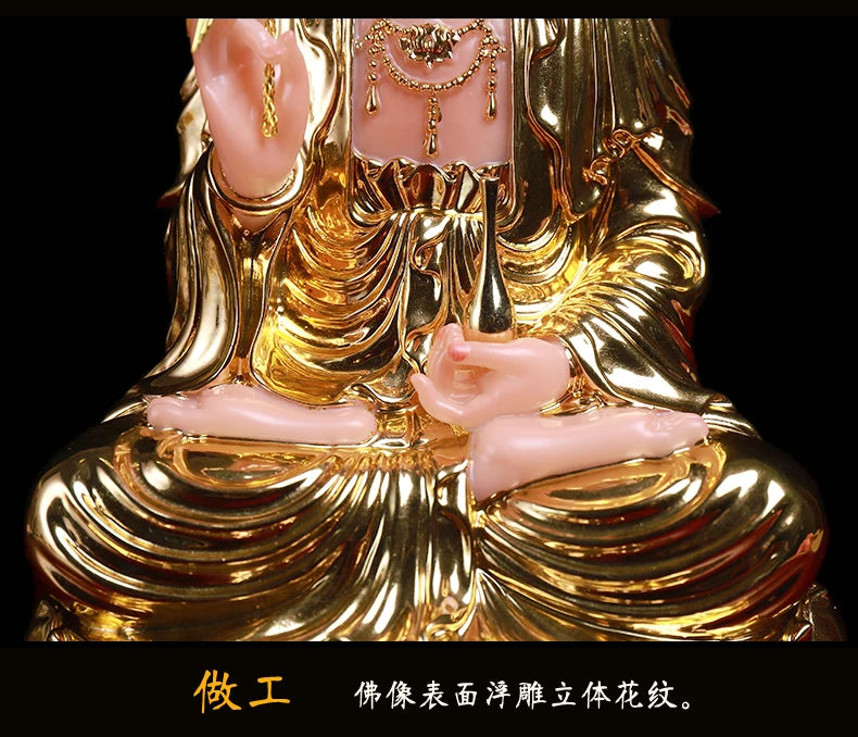 30CM large- high grade jade gold Guanyin Buddha # Home family bless Safe health LUCKY efficacious Talisman Sculpture statue