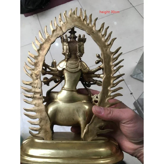 30cm Chinese Buddhism Pure Bronze Marici Boddhisattva Ride Pig God Goddess Statue