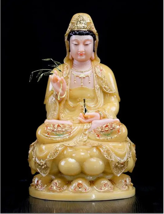 30cm LARGE-  High grade Yellow jade gilding Guanyin Buddha home Temple efficacious Talisman Mascot carving Sculpture statue