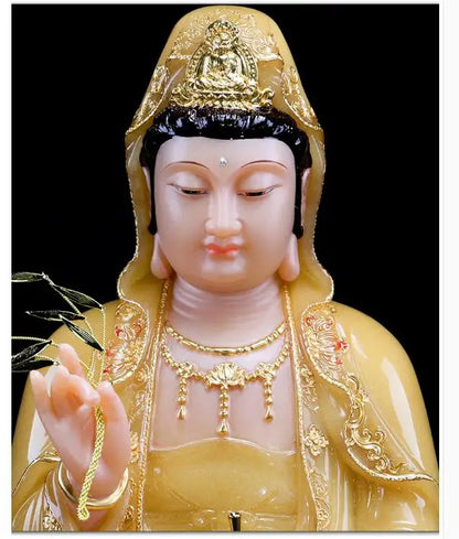 30cm LARGE-  High grade Yellow jade gilding Guanyin Buddha home Temple efficacious Talisman Mascot carving Sculpture statue