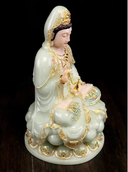 30cm LARGE- high-grade Natural jade gilding Guanyin Buddha home Temple efficacious Talisman Mascot carving Sculpture statue