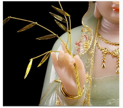 30cm LARGE- high-grade Natural jade gilding Guanyin Buddha home Temple efficacious Talisman Mascot carving Sculpture statue