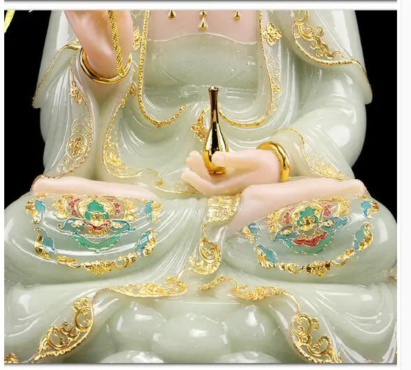 30cm LARGE- high-grade Natural jade gilding Guanyin Buddha home Temple efficacious Talisman Mascot carving Sculpture statue