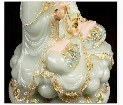 30cm LARGE- high-grade Natural jade gilding Guanyin Buddha home Temple efficacious Talisman Mascot carving Sculpture statue