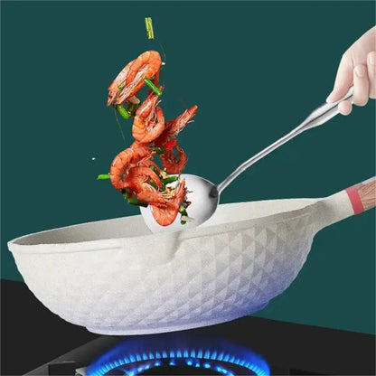 30cm Maifanshi Non-stick Pan Flat Frying Household Induction Cooker Easy to Operate GasStove Universal Wok White Green