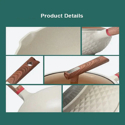 30cm Maifanshi Non-stick Pan Flat Frying Household Induction Cooker Easy to Operate GasStove Universal Wok White Green