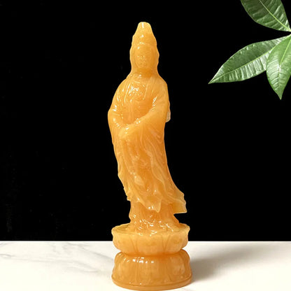 30cm Southeast Asia goddess Avalokitesvara Guanyin Yellow jade Buddha statue bless safety healty good luck bring money wealth