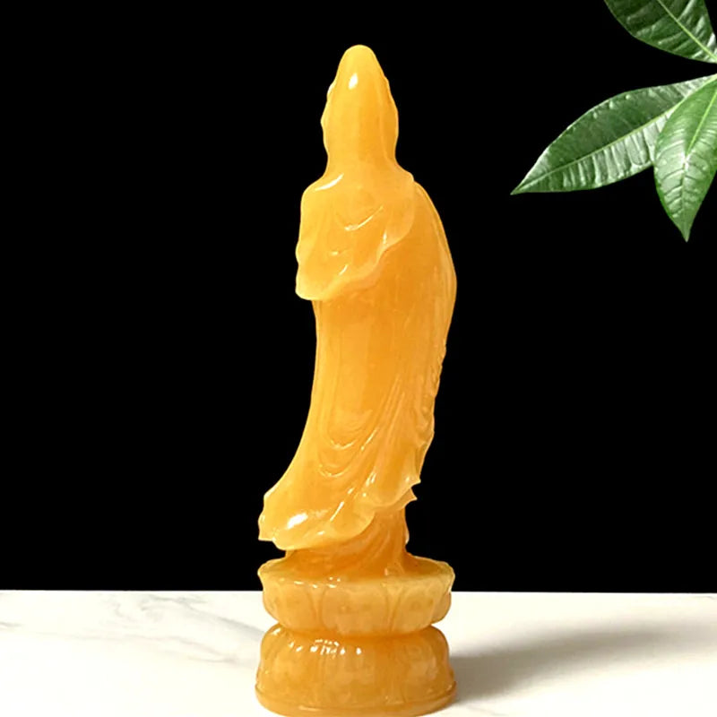 30cm Southeast Asia goddess Avalokitesvara Guanyin Yellow jade Buddha statue bless safety healty good luck bring money wealth