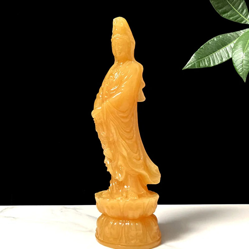 30cm Southeast Asia goddess Avalokitesvara Guanyin Yellow jade Buddha statue bless safety healty good luck bring money wealth