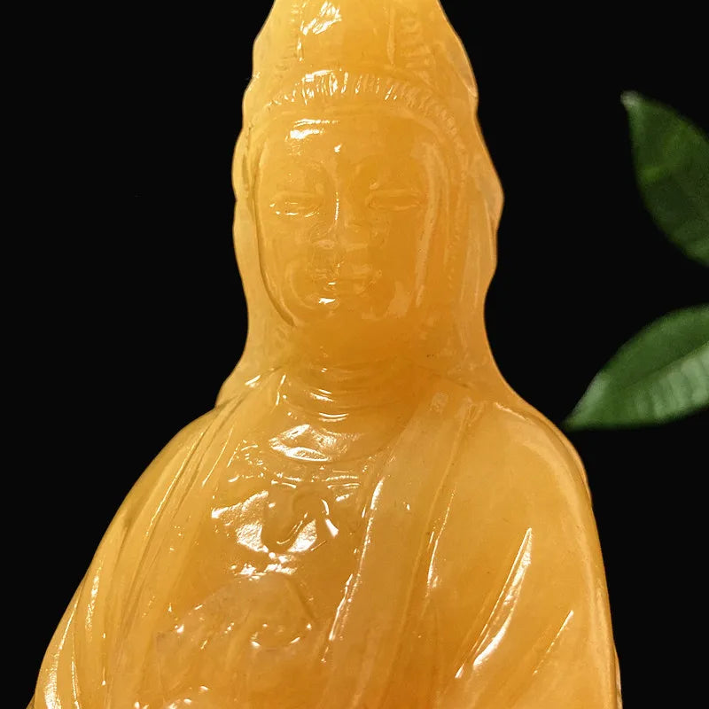 30cm Southeast Asia goddess Avalokitesvara Guanyin Yellow jade Buddha statue bless safety healty good luck bring money wealth