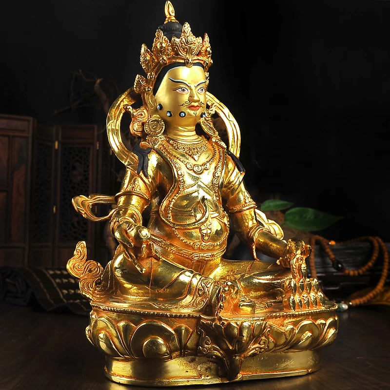 30cm TALL# GOOD # thriving business money #efficacious Protection Nepal Gold-plated Yellow mammon Zanbala Buddha statue