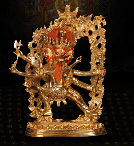 30cm large # GOOD -Buddhism # bless Safety Health Talisman #efficacious Protection Nepal Gold-plated Hayagriva buddha  statue