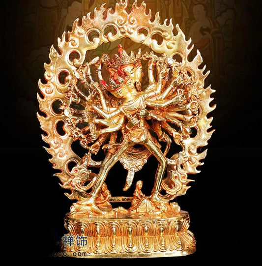 30cm large # GOOD -Buddhism # bless Safety Health Talisman #efficacious Protection Nepal Gold-plated Kalacakravajra  statue