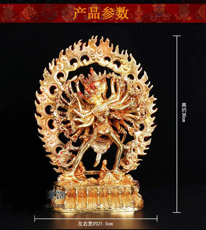 30cm large # GOOD -Buddhism # bless Safety Health Talisman #efficacious Protection Nepal Gold-plated Kalacakravajra  statue