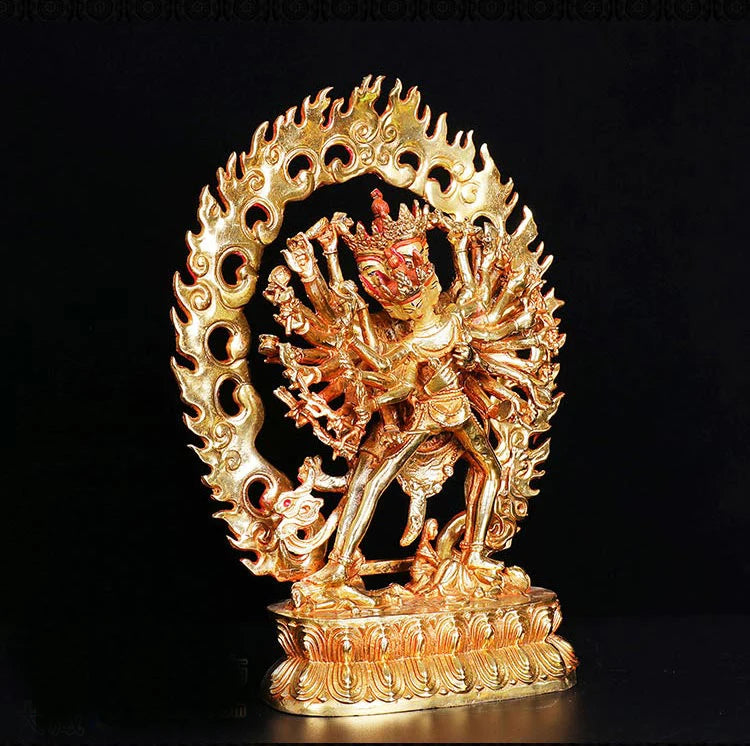 30cm large # GOOD -Buddhism # bless Safety Health Talisman #efficacious Protection Nepal Gold-plated Kalacakravajra  statue