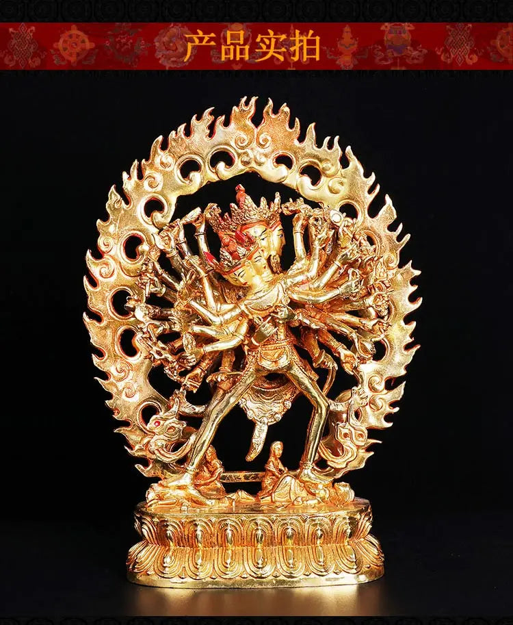 30cm large # GOOD -Buddhism # bless Safety Health Talisman #efficacious Protection Nepal Gold-plated Kalacakravajra  statue