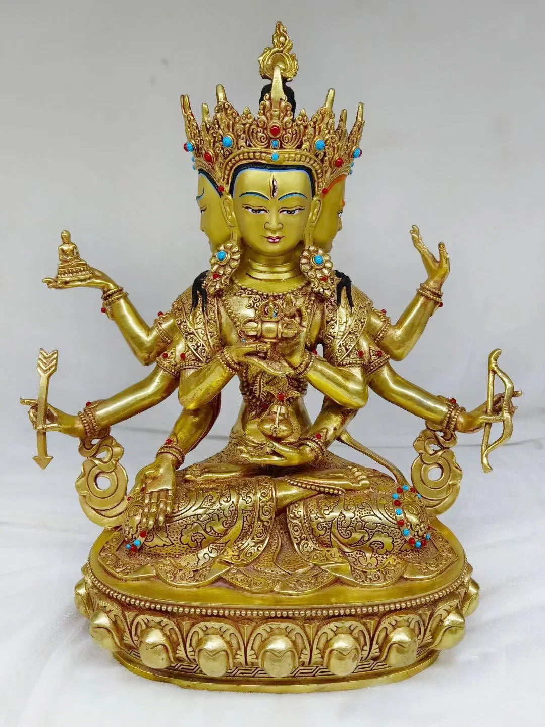 30cm large # GOOD Buddhist supplies Temple buddha statue Buddhism Namgyalma three face Subdue evil and disasters buddha copper
