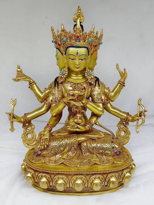 30cm large # GOOD Buddhist supplies Temple buddha statue Buddhism Namgyalma three face Subdue evil and disasters buddha copper