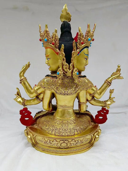 30cm large # GOOD Buddhist supplies Temple buddha statue Buddhism Namgyalma three face Subdue evil and disasters buddha copper