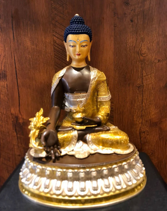 30cm large Wholesale Buddhist Item 5A GOOD gilding copper Sakyamuni Medicine Buddha statue HOME family protection worship Buddha