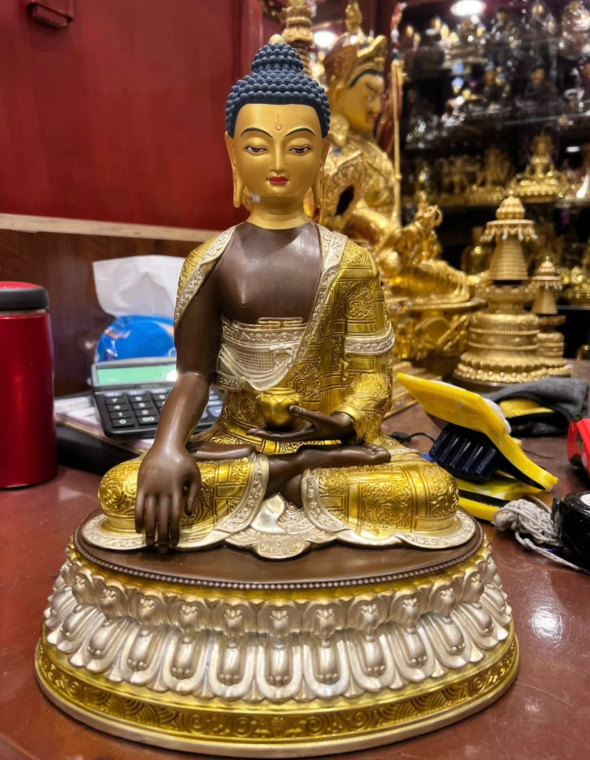 30cm large Wholesale Buddhist Item 5A gilding copper Manjusri Sakyamuni Buddha statue HOME family protection worship Buddha