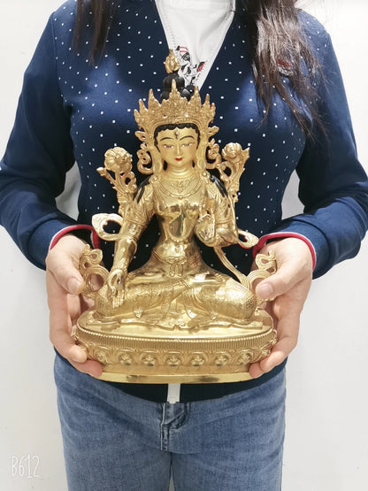 30cm large Wholesale Tibet Buddha statue copper gilding Worship White Tara Guanyin Buddha statue Family protection Health safe