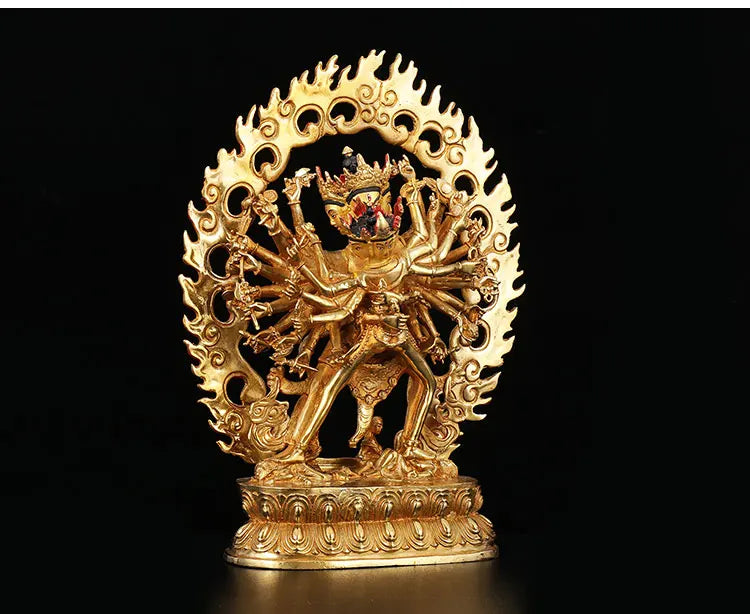 30cmTALL bless Safety Health Talisman # Tibet efficacious Protection Nepal Gold-plated Kalacakravajra Buddha statue