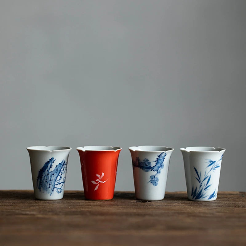 30ml Boutique Pure Hand-painted Plum Orchid Art Ceramic Tea Cup Tea-tasting Single Master Cup Kung Fu Tea Set Samll Smelling Cup