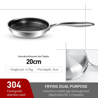 316/304 Stainless Steel Frying Pan High Quality Pan Fried Steak Non Stick Pan General Purpose Induction Cooker Honeycomb Wok