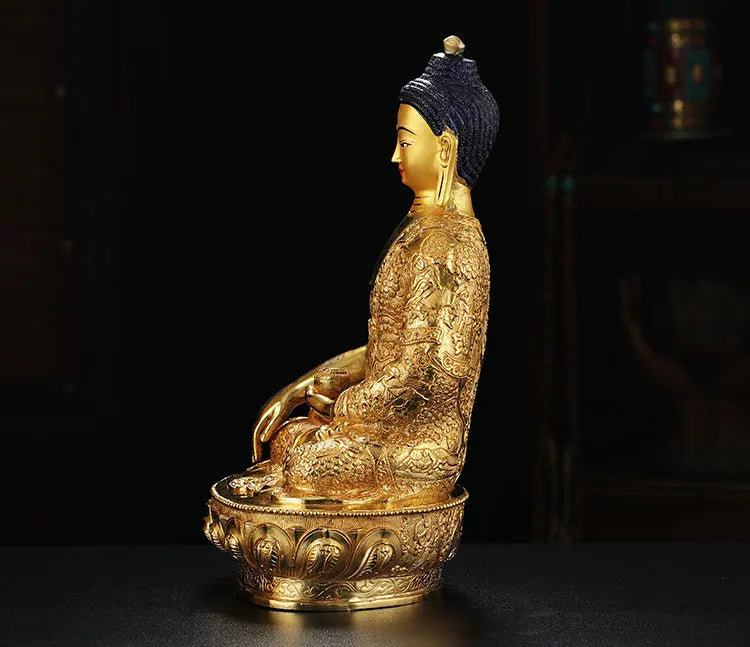 31CM  GOOD LUCK  good Buddha HOME Hall efficacious Protection Gold-plated Guru Sakyamuni buddha Buddhist Tantra statue