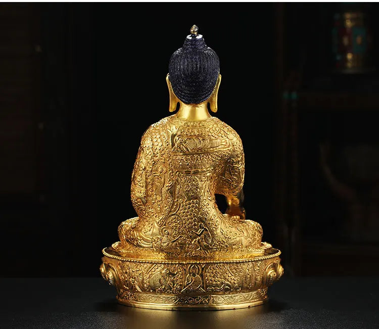 31CM  GOOD LUCK  good Buddha HOME Hall efficacious Protection Gold-plated Guru Sakyamuni buddha Buddhist Tantra statue