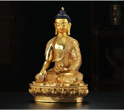 31CM  GOOD LUCK  good Buddha HOME Hall efficacious Protection Gold-plated Guru Sakyamuni buddha Buddhist Tantra statue