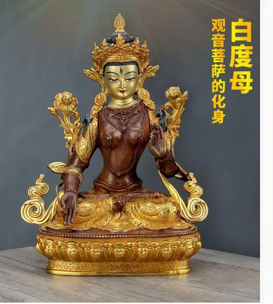 31CM Large 2021GOOD LUCK High-grade Buddha statues efficacious Nepal, Tibet gilding gold white tara Avalokitesvara Buddha statue