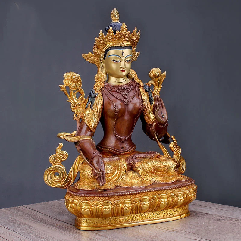 31CM Large 2021GOOD LUCK High-grade Buddha statues efficacious Nepal, Tibet gilding gold white tara Avalokitesvara Buddha statue
