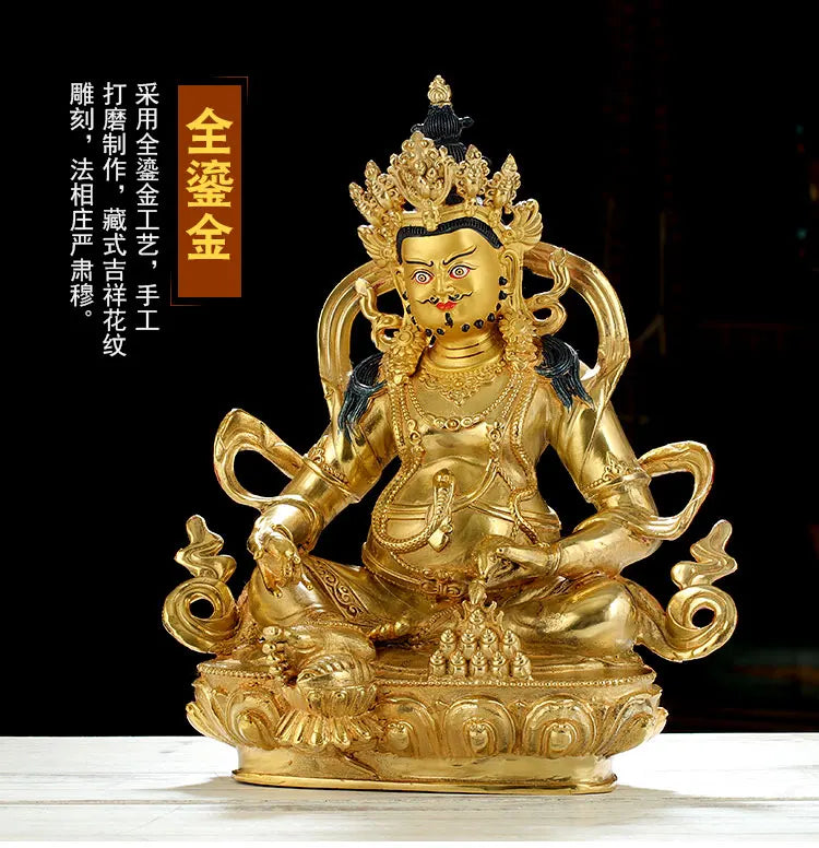 31CM Large Consecrate buddha statue # Nepal Tibetan Buddhism Yellow Jambhala fortune god Buddha Gold-plated brass statue HOME